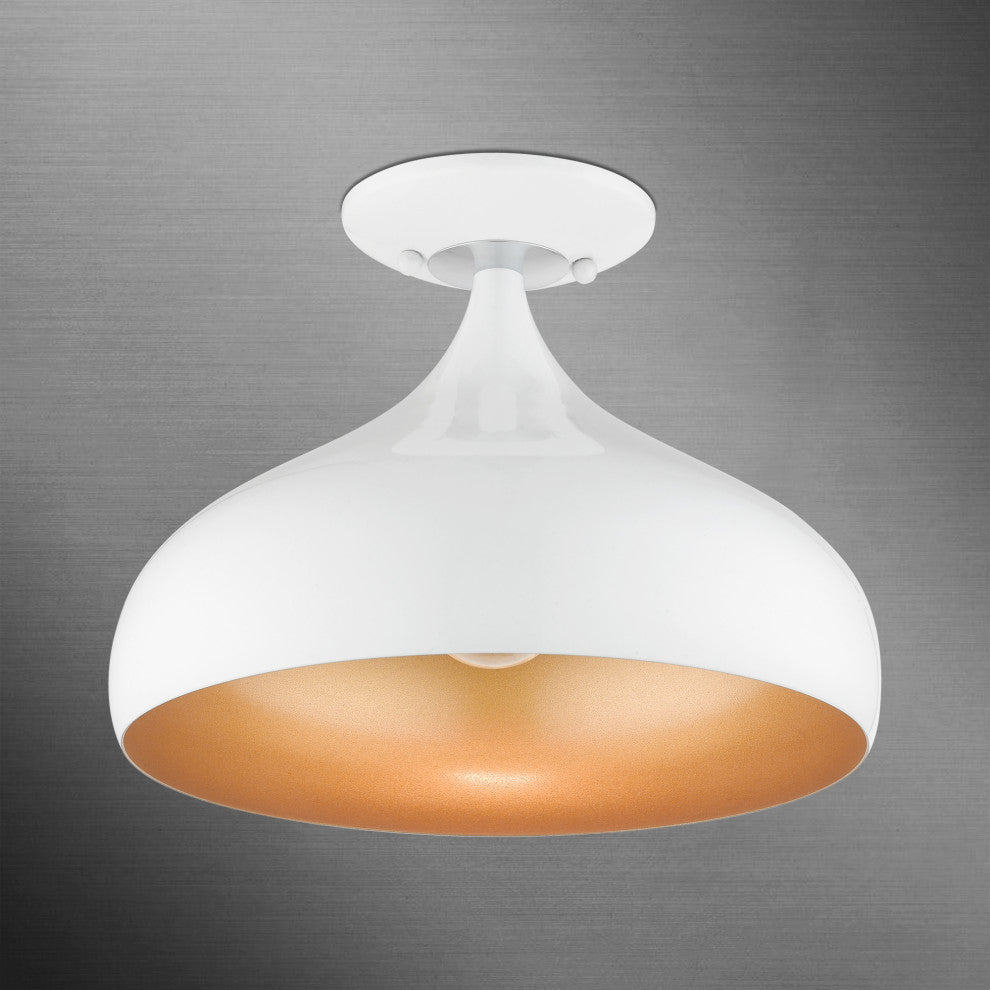 Livex Lighting 1 Light Shiny White Sem-Flush Mount