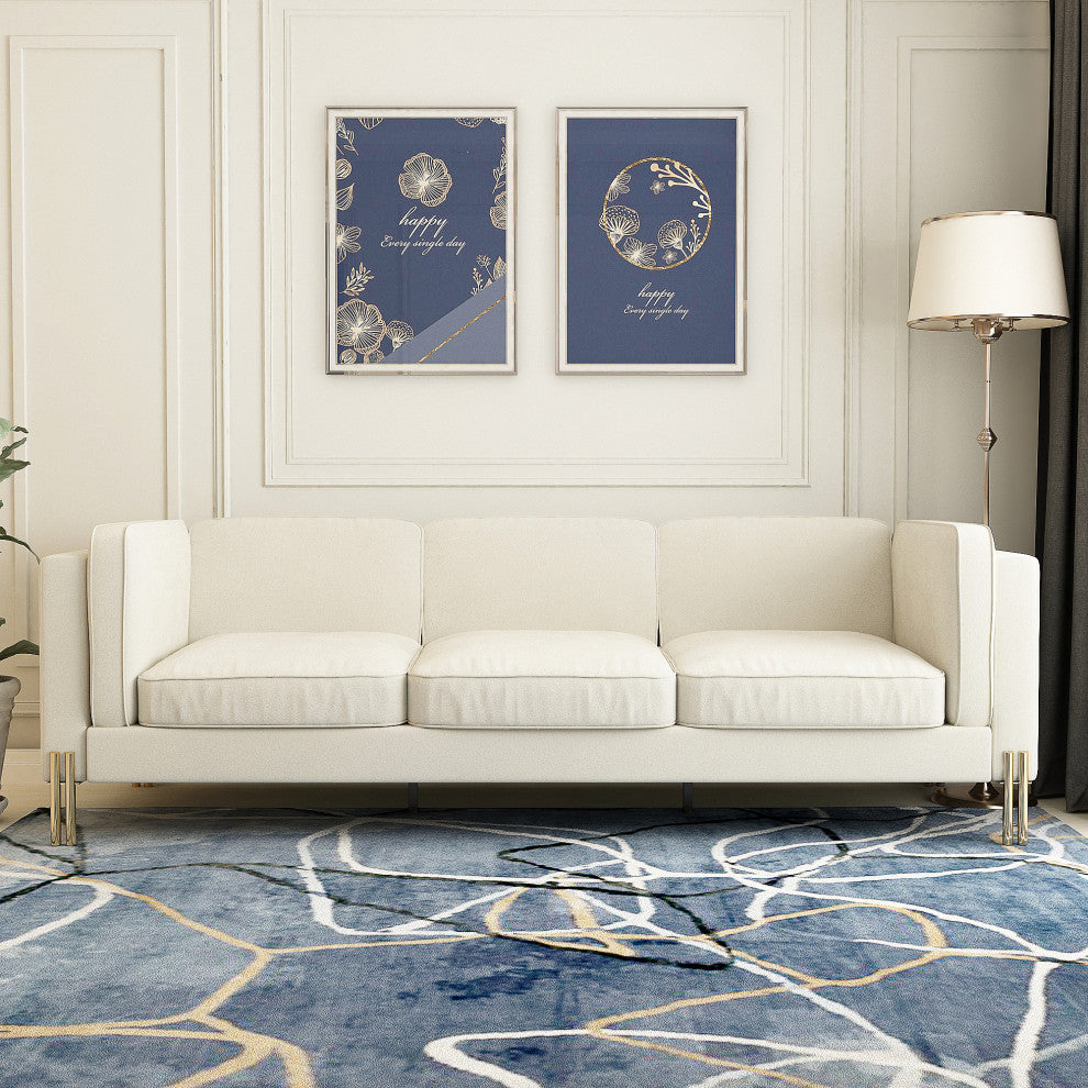 95'' Velvet Square Arm Sofa with Gold Leg, Beige