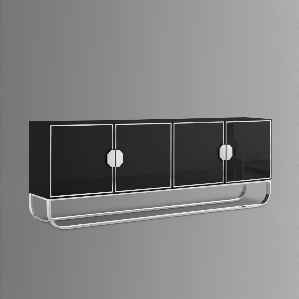 Nicole Miller Jacelynn Sideboard, Black/Chrome, 4-Door