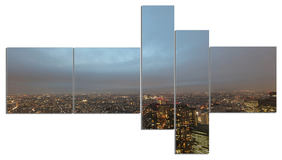 Shinjuku District View Point, Cityscape Canvas Art Print, 60"x32", 5 panels