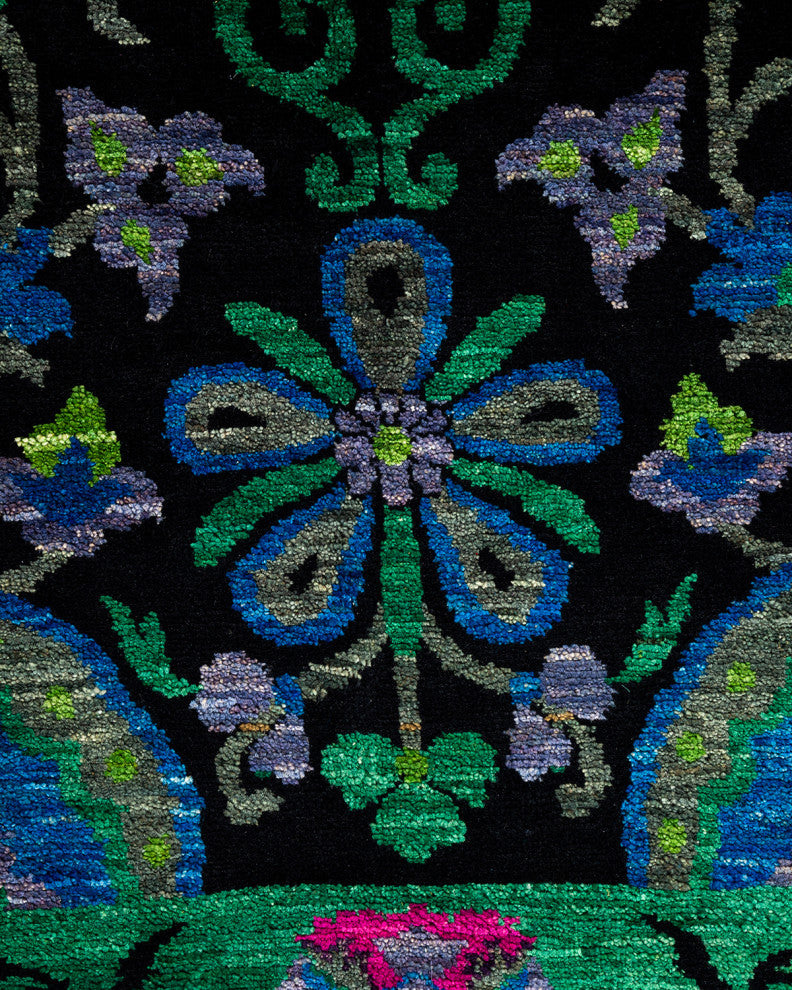 Suzani, One-of-a-Kind Hand-Knotted Area Rug Black, 8' 1" x 10' 0"