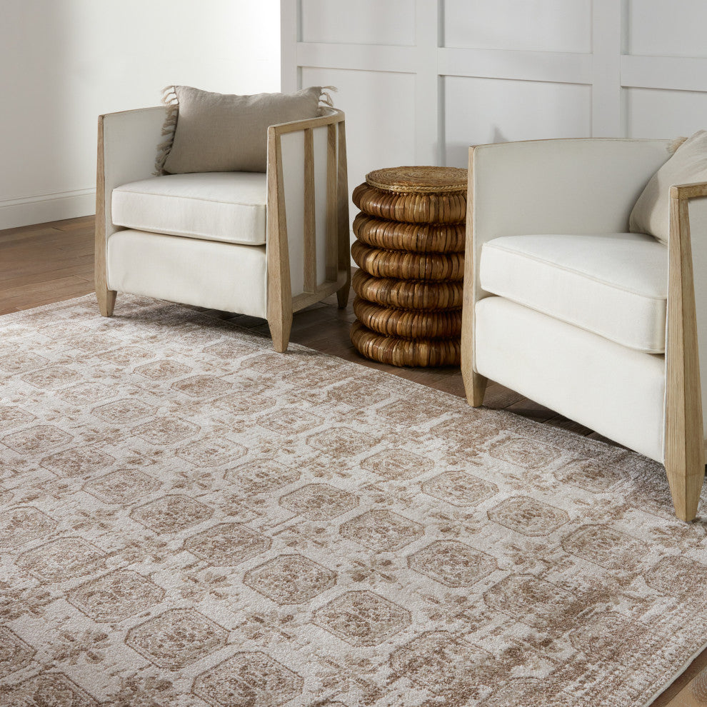 Machine Washable Vibe by Jaipur Living Milea Trellis Tan/ Cream Area Rug, 9'x12'