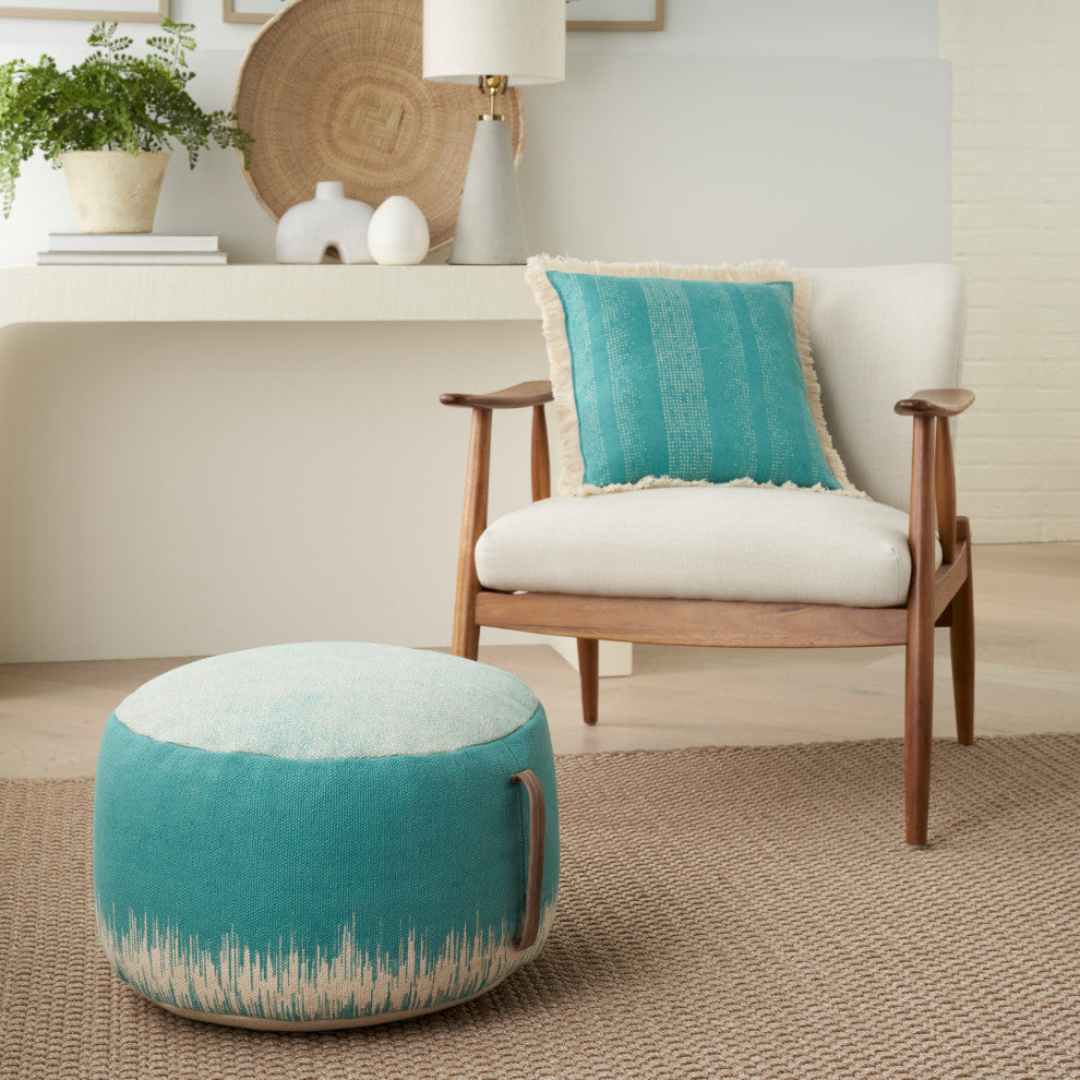 Mina Victory AS263 Pouf, Turquoise, 20"X20"X12"