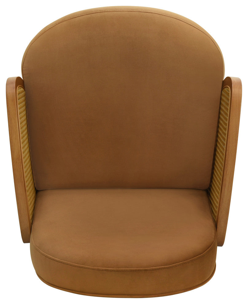 GDF Studio Mid-Century Modern Velvet Rattan Accent Chair, Brown