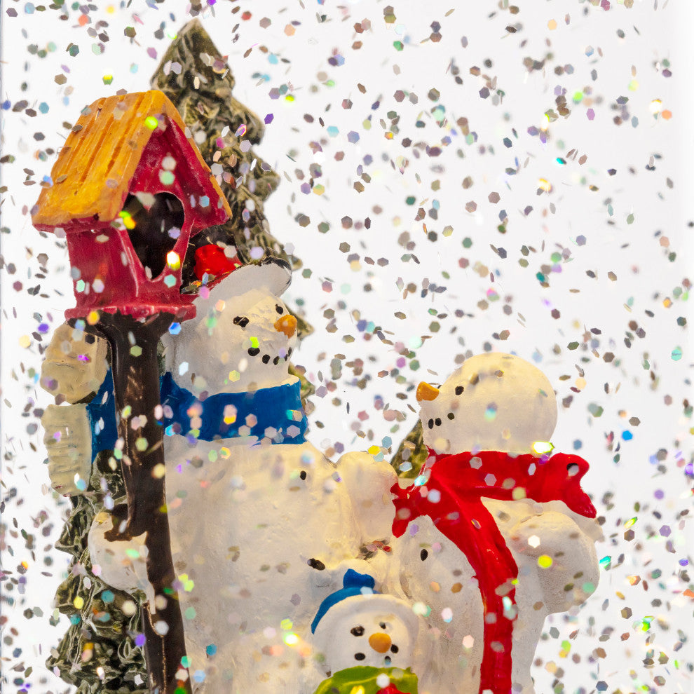11"H Indoor Lantern Snowman Snow Globe Holiday Decoration with LED Light, Silver