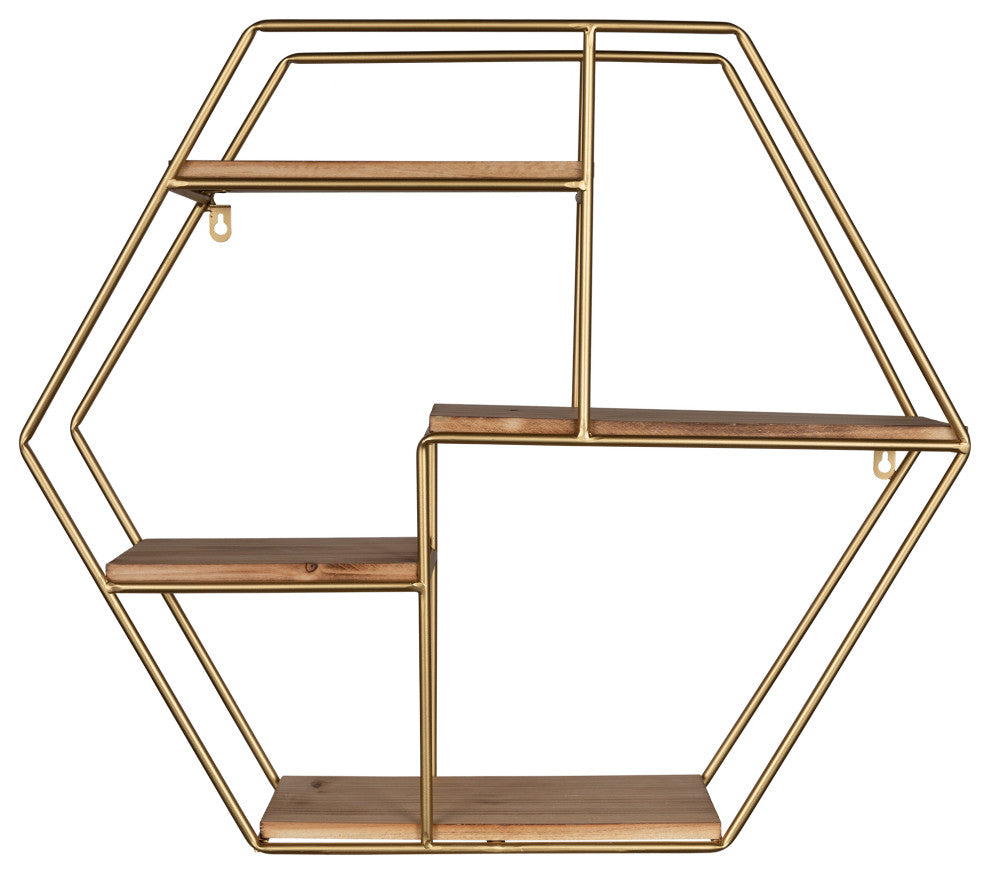 Golden Hexagonal Four Story Wall Shelf