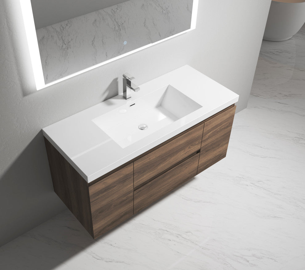 Alma-Pre 48"³ Wall Mounted Vanity With Integrated Sink, Ebony Brown