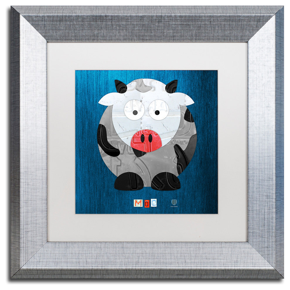 "Moo The Cow" Silver Framed Canvas Art by Design Turnpike