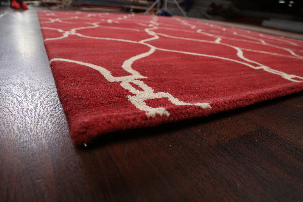 Trellis Contemporary Red Oriental Area Rug Hand-tufted Wool Carpet 9x12