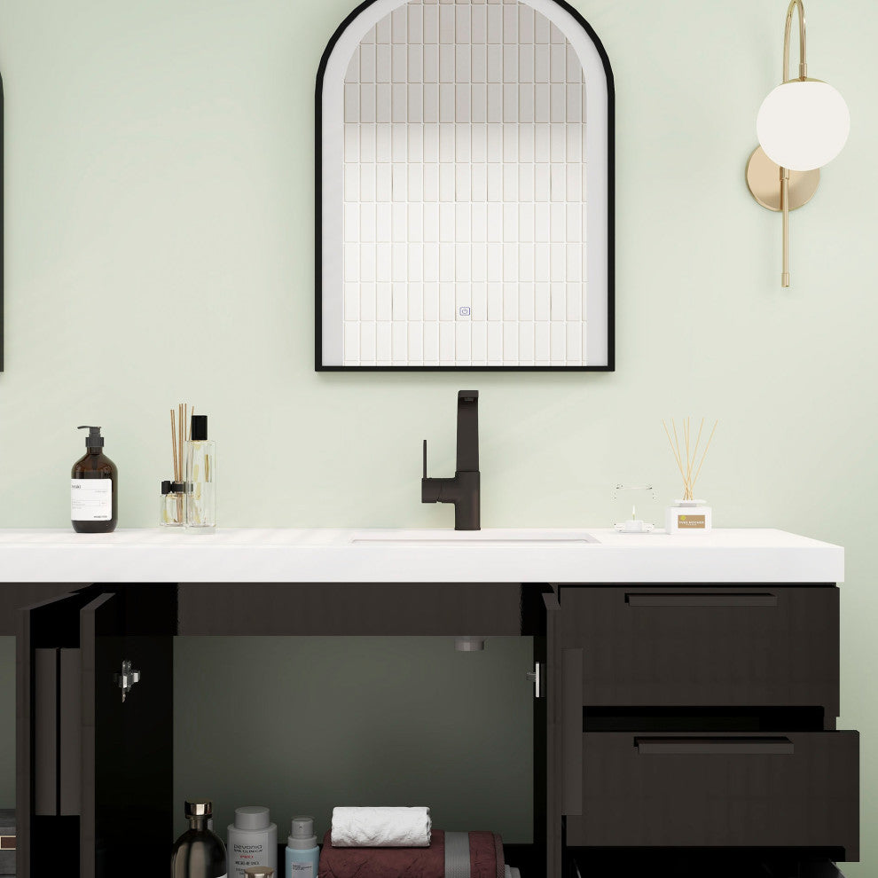 Carla 84" Freestanding Bathroom Vanity With Double Sink, Gloss Black