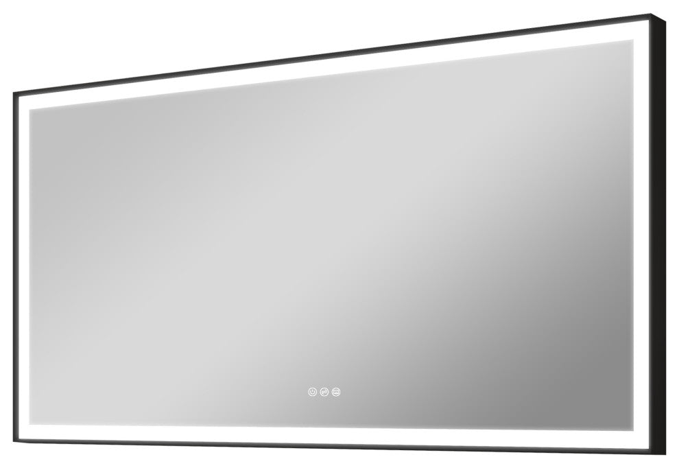 Framed LED Mirror, Dimmer, Defogger, Color Temperature, Matte Black, 72"x36"