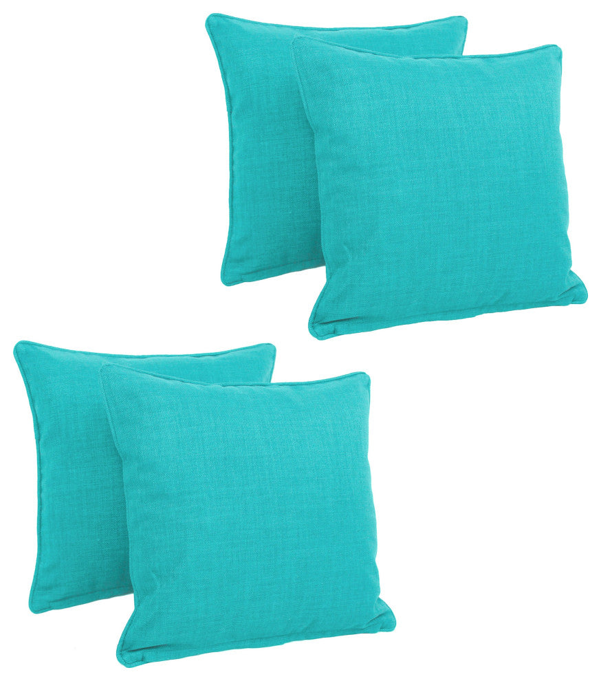 18" Double-Corded Solid Outdoor Square Throw Pillows, Set of 4, Aqua Blue
