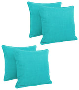 18" Double-Corded Solid Outdoor Square Throw Pillows, Set of 4, Aqua Blue