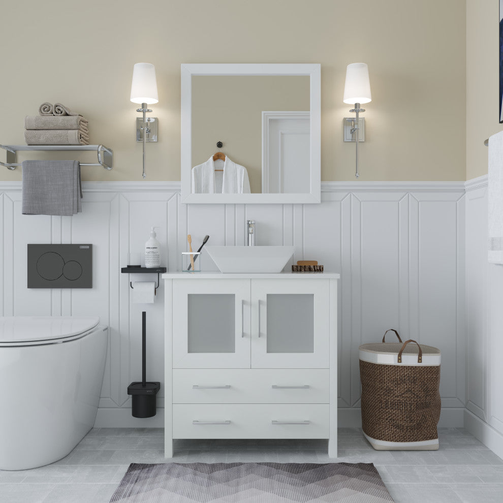 Vanity Art Vanity Set With Vessel Sink, White, 30", Standard Mirror