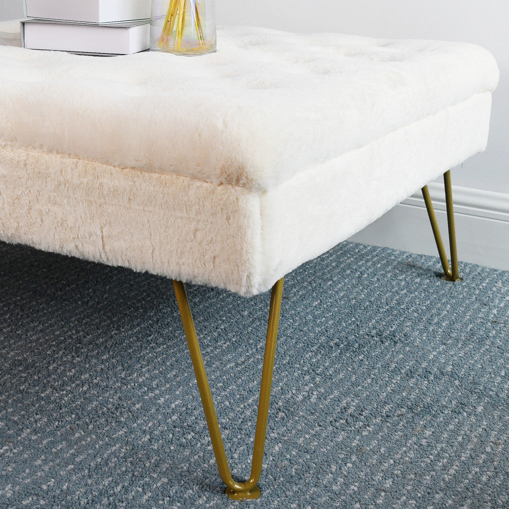 Rabbit Faux Fur Tufted Coffee Table, Egret, 33"x33"x18"
