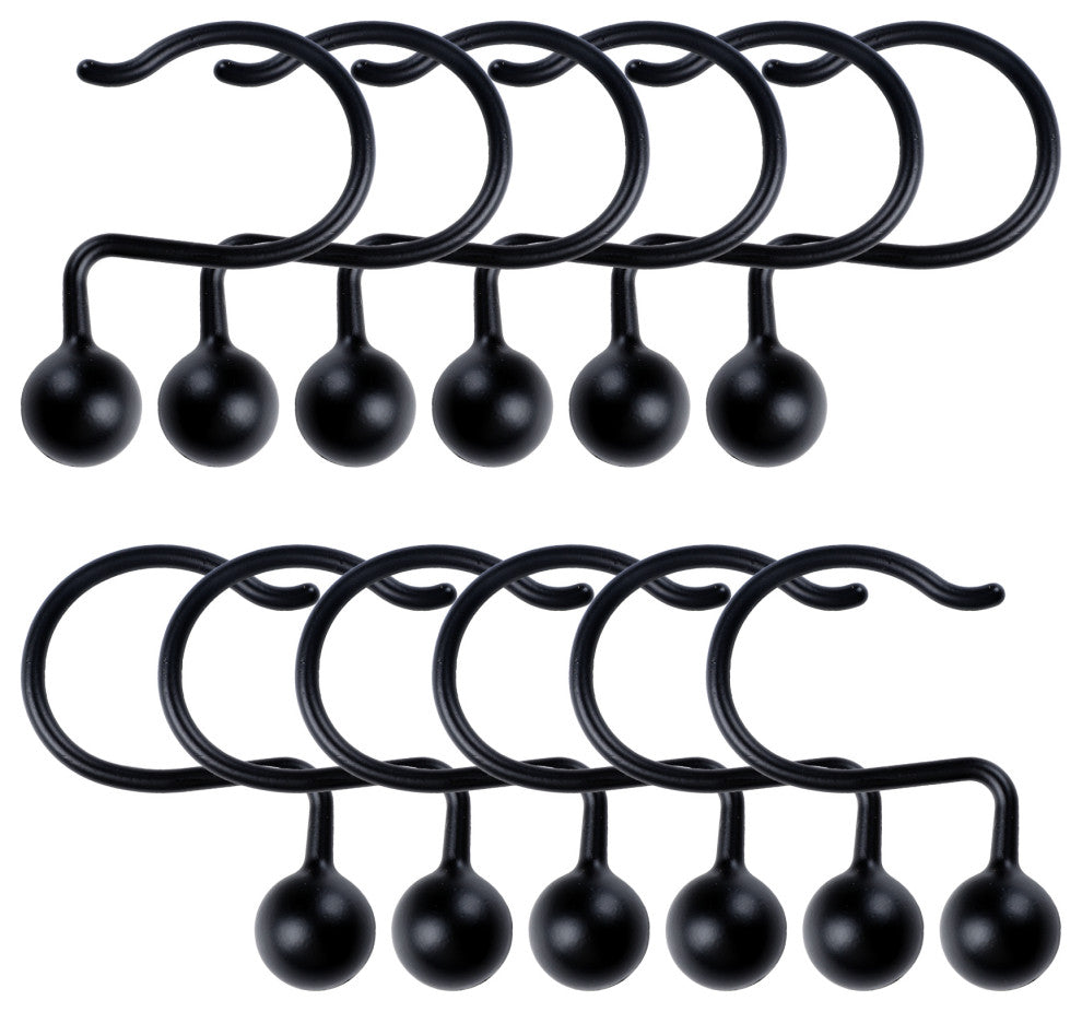 Utopia Alley Shower Hooks - Shower Curtain Rings for Bathroom, Set of 12, Black