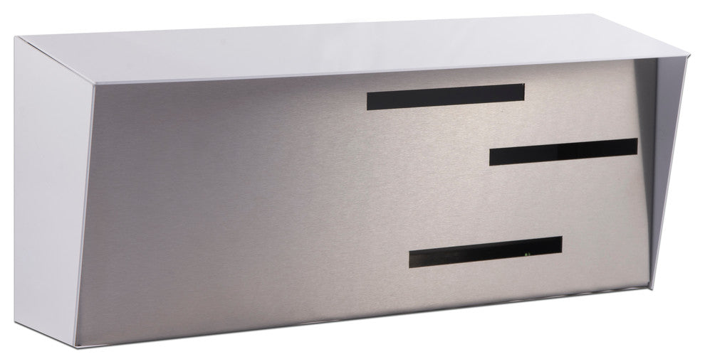 Locking Mid Century Modern Mailbox, 2 Tone White, Stainless