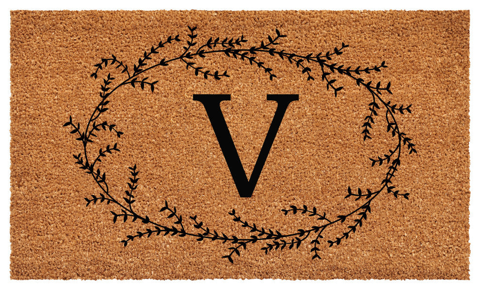 Calloway Mills Rustic Leaf Vine Monogrammed Doormat, 24"x36", Letter V