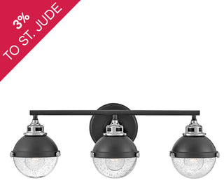 Hinkley Fletcher 25" Three Light Bath Vanity Fixture, Black + Chrome