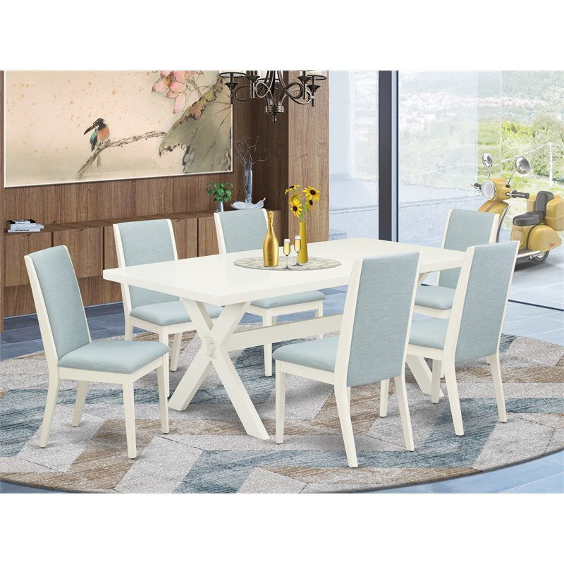 7-Piece Set, Table and 6 Chairs, Linen Fabric, Medium Size Table