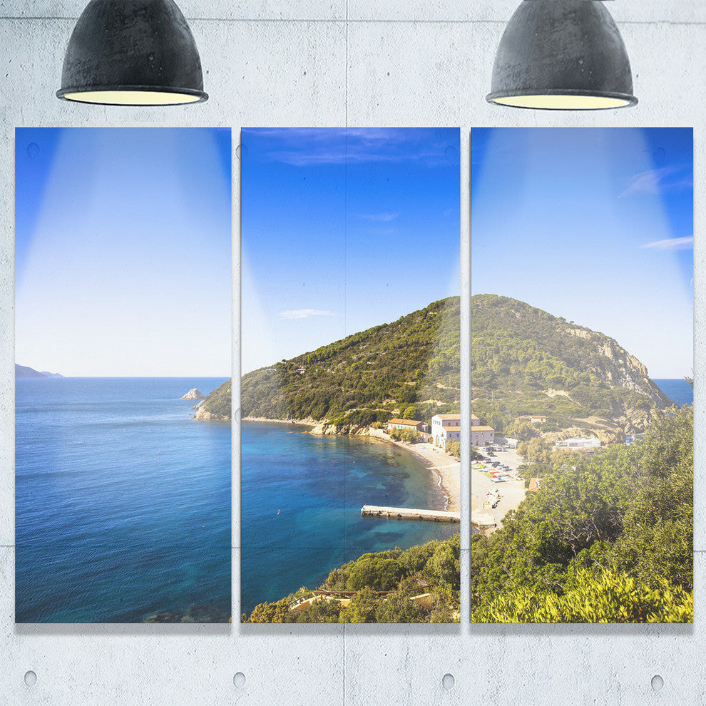 "Blue Seashore at Elba Island" Metal Wall Art, 3 Panels, 36"x28"