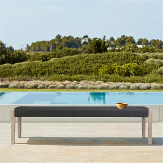 Armen Living Camino Fabric/Wood Indoor Outdoor Dining Bench in Charcoal/Natural