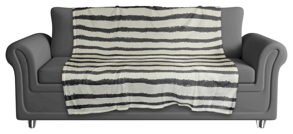 Cream Stripes on Black 50x60 Coral Fleece Blanket