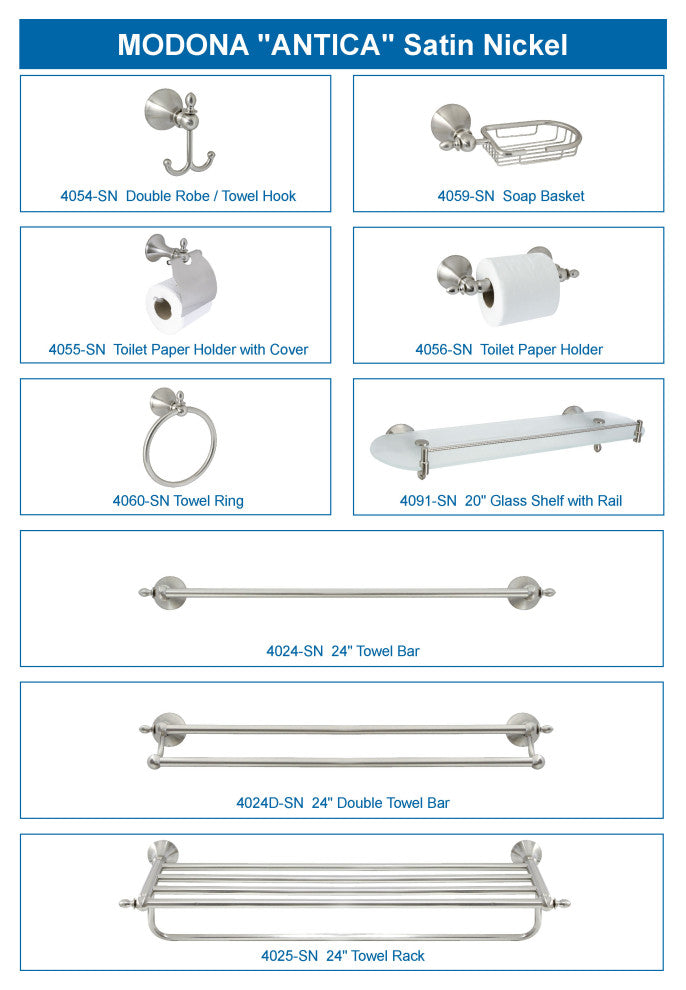MODONA's Double Robe and Towel Hook Antica Series -, Satin Nickel