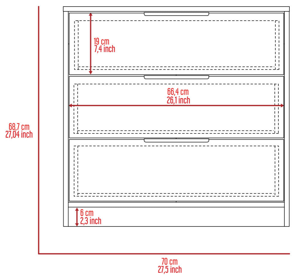 Washington 3 Drawer Dresser, White