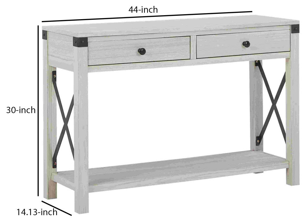 Benzara BM262429 Sofa Table WithxMetal Accent and 2 Drawers, White