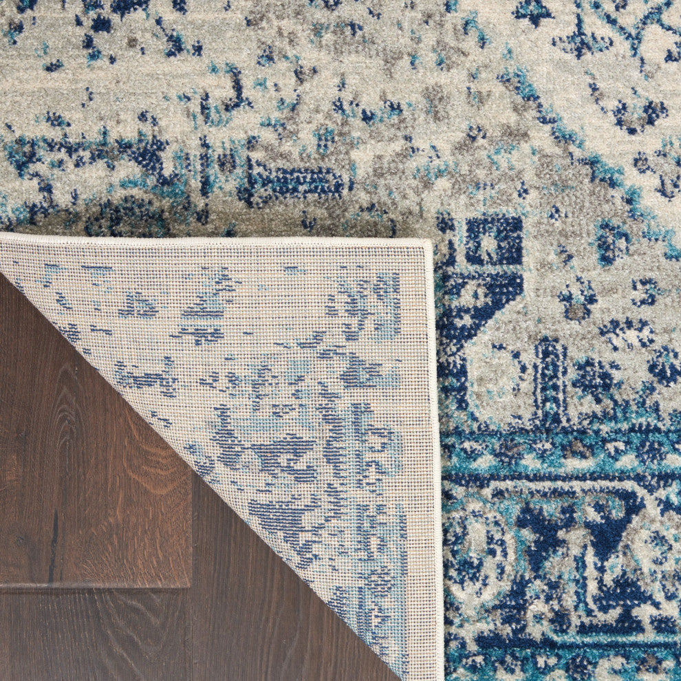 Vintage Area Rug, Classic Medallion Pattern, Ivory/Light Blue, 8'10" X 11'10"