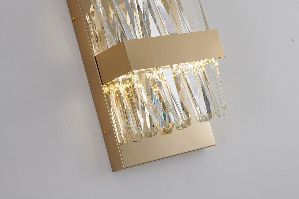 10" 2-Light Chrome Stainless Steel Led Wall Sconce With Clear Crystals, Gold