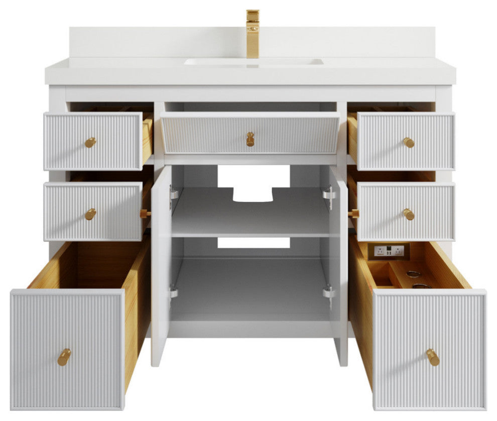 Sonoma 48 Single Sink Reeded Bath Vanity in White 2" White Quartz