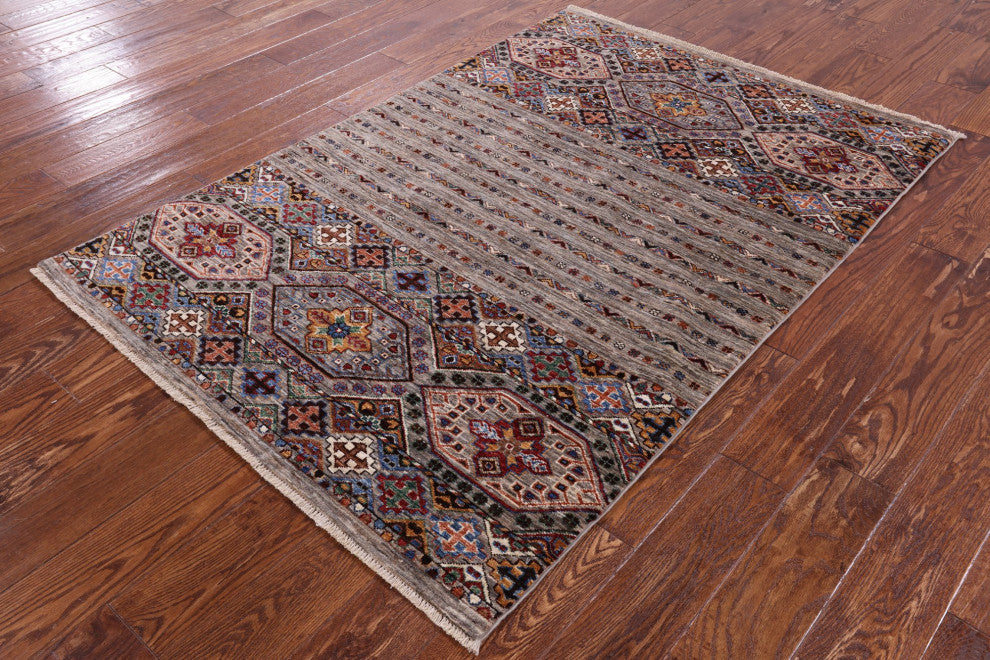 4' 0" X 5' 10" Super Kazak Khorjin Handmade Rug Q9636