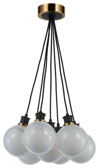 Gem - 7-Light Chandelier - Black - Brushed Brass - Blizzard Glass
