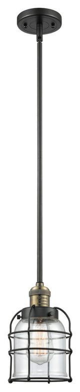 Small Bell Cage 1-Light Mini Pendant, Black Antique Brass, Clear
