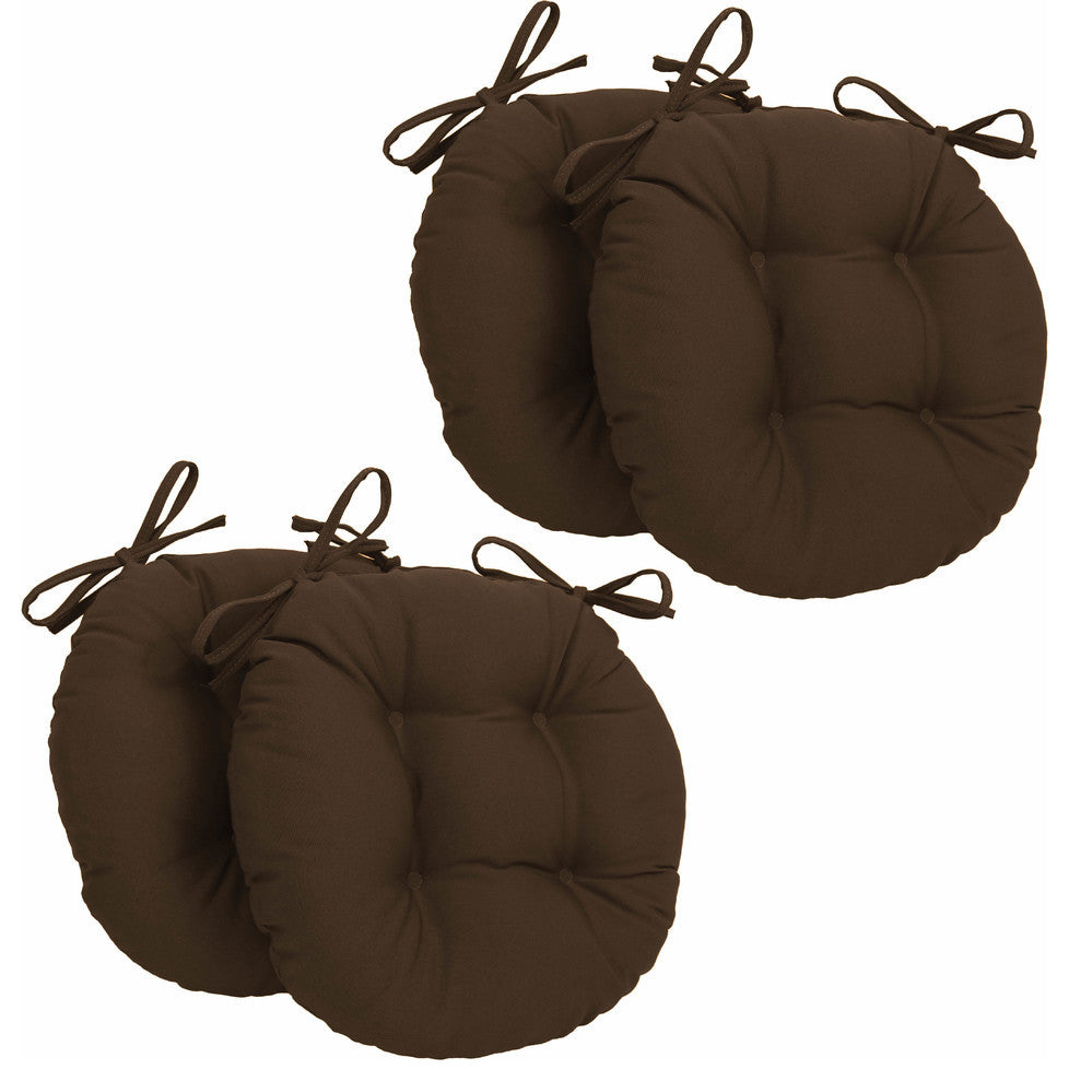 16" Solid Twill Round Tufted Chair Cushions, Set of 4, Chocolate