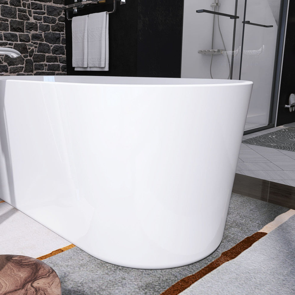 Oval Freestanding Acrylic Soaking Bathtub, Glossy White, 62"x30"