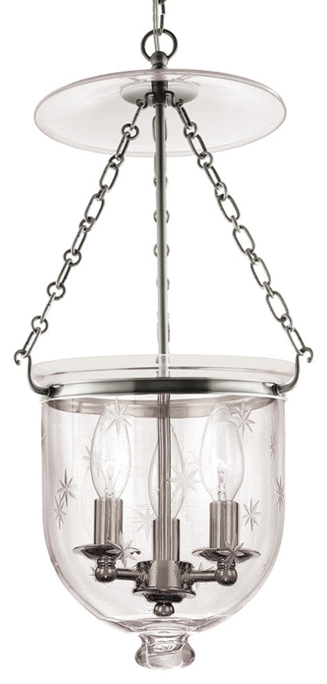 Hampton 3-Light Pendant, Polished Nickel With Star Cut Clear Glass