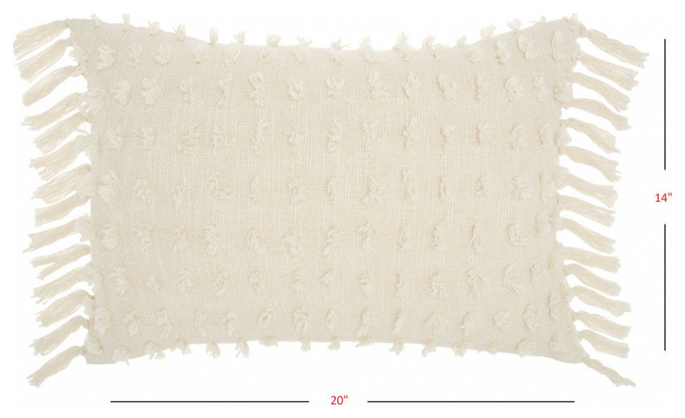 Tassel Detailed White Lumbar Pillow
