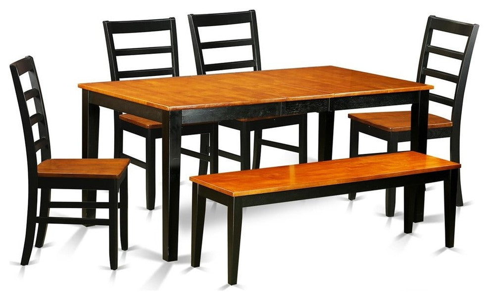 6-Piece Dining Room Set With Kitchen Tables, 4 Wooden Chairs Plus Bench