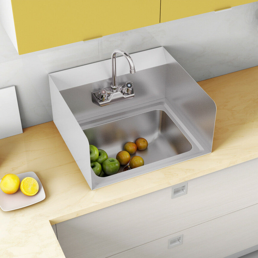Costway Stainless Steel Hand Washing Sink NSF with Faucet and Side Splashes
