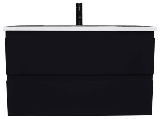Salt 20Dx36" Floating Bathroom Vanity, Glossy Black With Acrylic Top