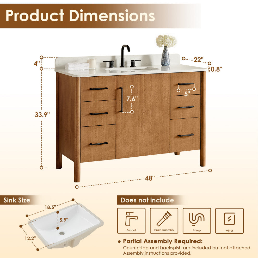 Velora Bathroom Vanity, Mango Brown, 48", No Mirror