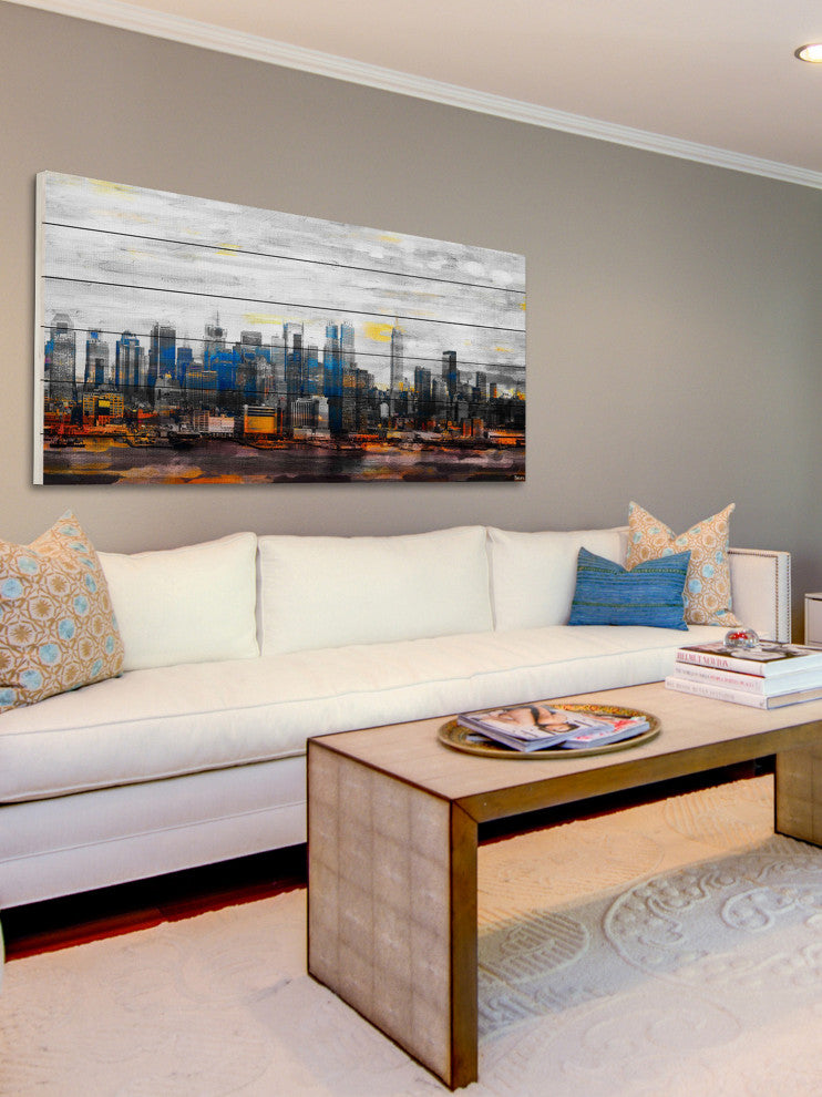 "New York Colors" Print on White Wood, 60"x30"