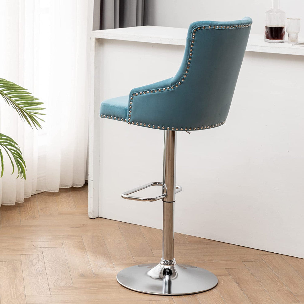 Upholstered 25"-33" Adjustable High Back Dining Stools Set of 2, Teal