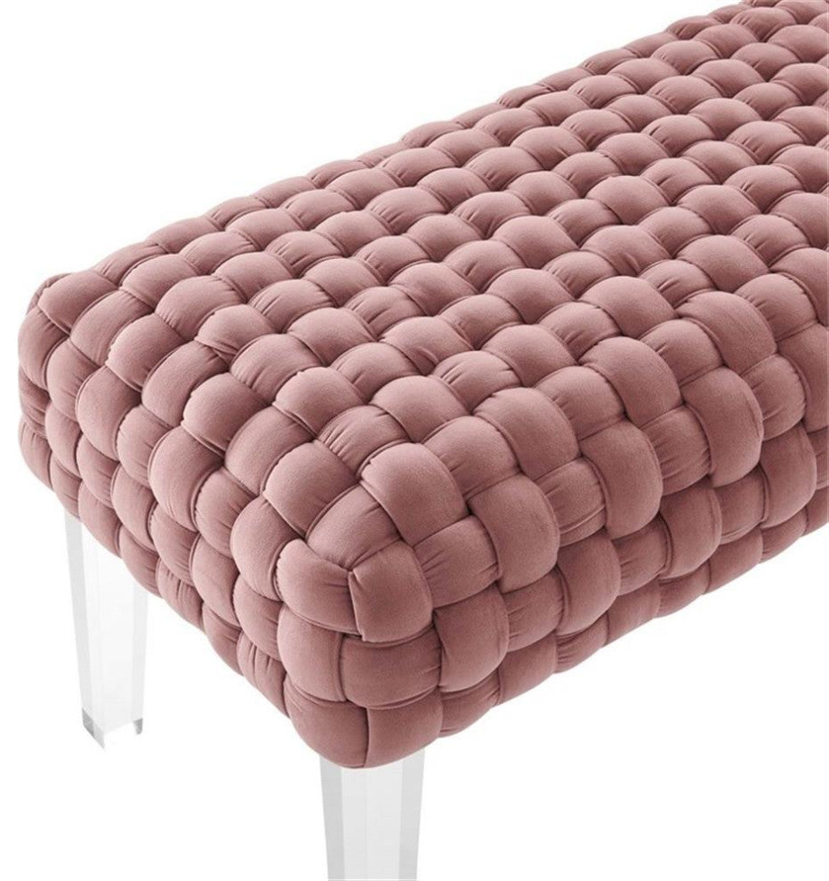 Prologue Woven Performance Velvet Ottoman, Dusty Rose