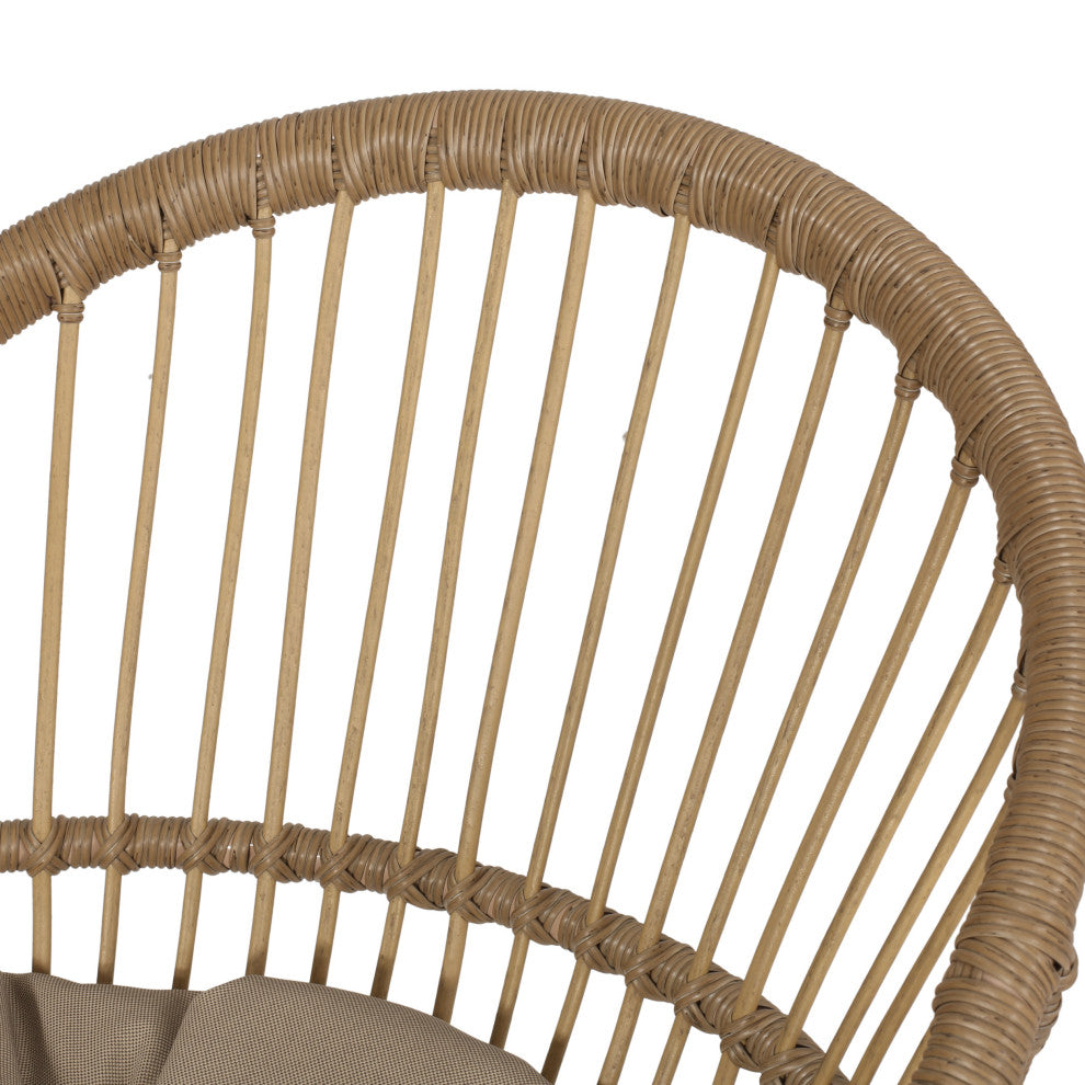 Dero Outdoor Wicker Dining Chairs With Cushion, Set of 2, Light Brown and Beige
