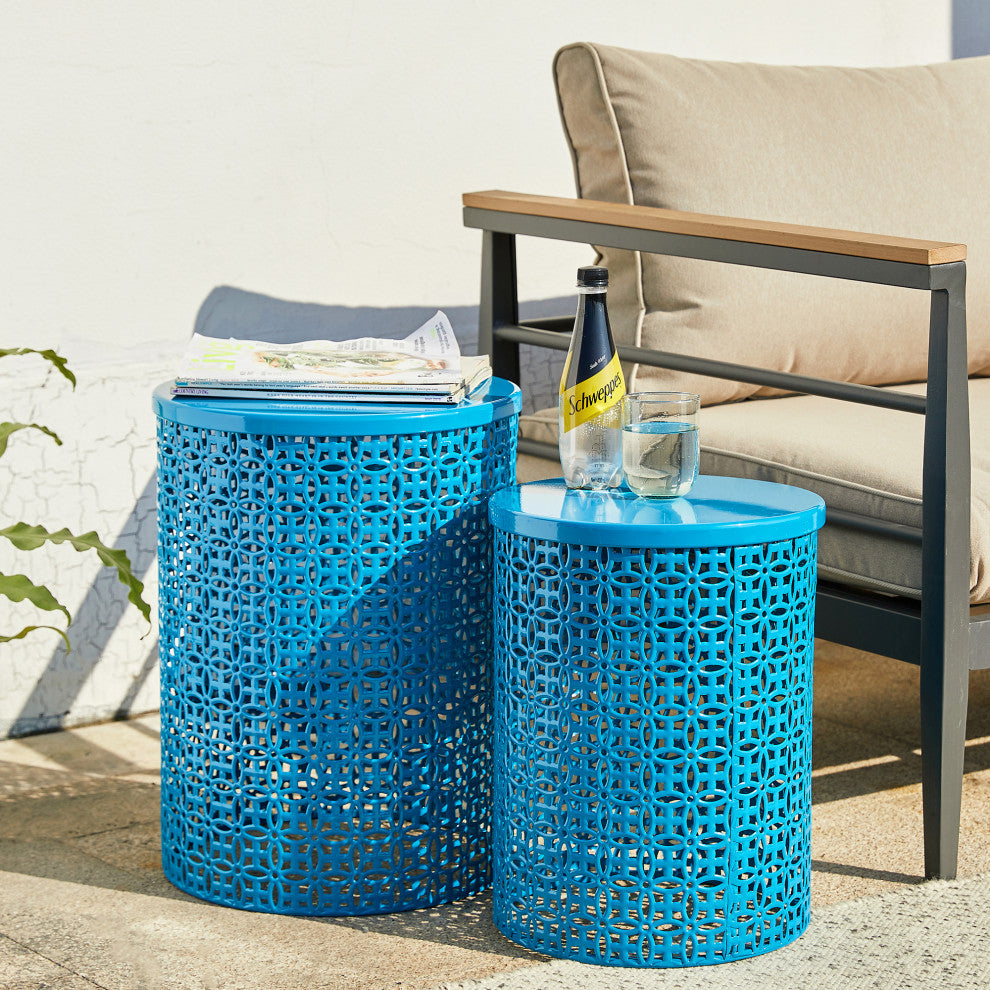Multi-Functional Metal Garden Stool, 2-Piece Set, Blue