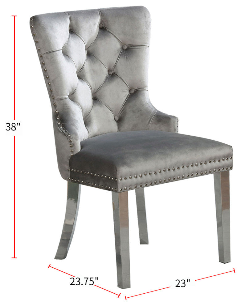Set of 2 Wingback Dining Chair with Button Tufted, Gray